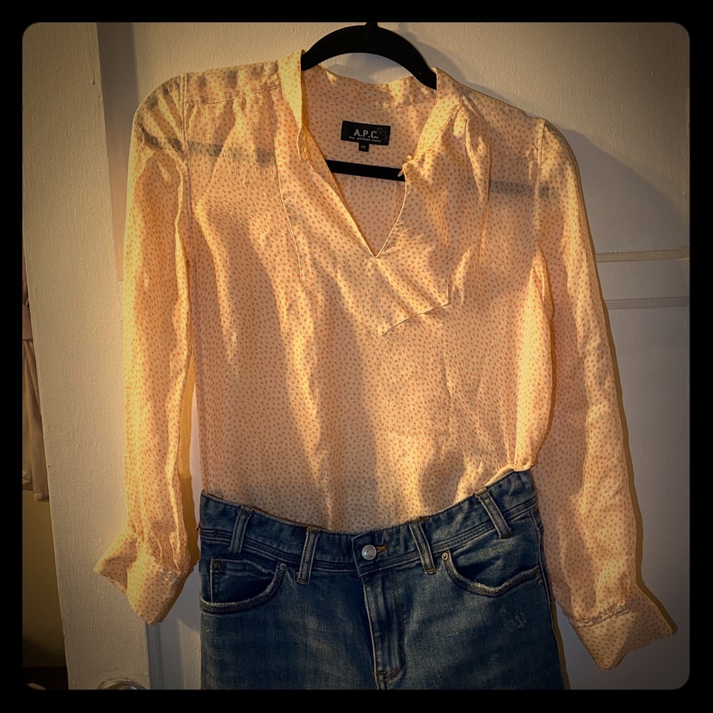 A.P.C. Rue madame Paris ruffle neck blouse in dot